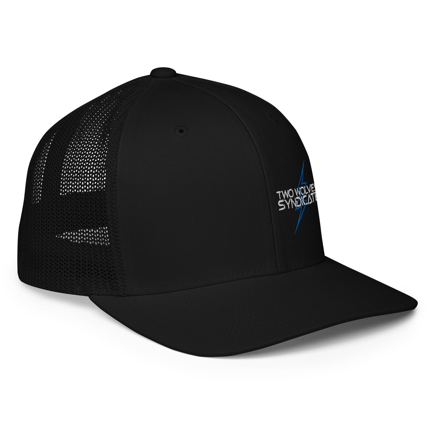 Two Wolves Synd. Blue Bolt Logo Flexfit Trucker